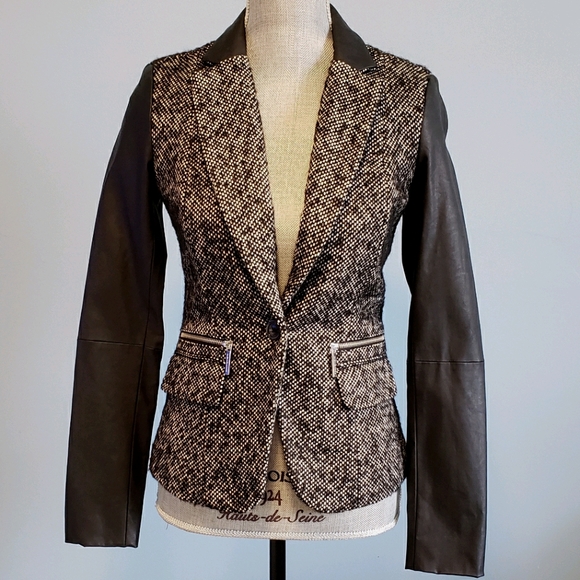 Michael Kors | Tweed And Leather Blazer - Picture 1 of 11